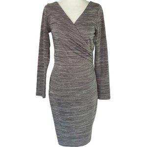 New Ellie Kai Faux Wrap Long Sleeve Knee Length Knit Dress Grey White Size 0